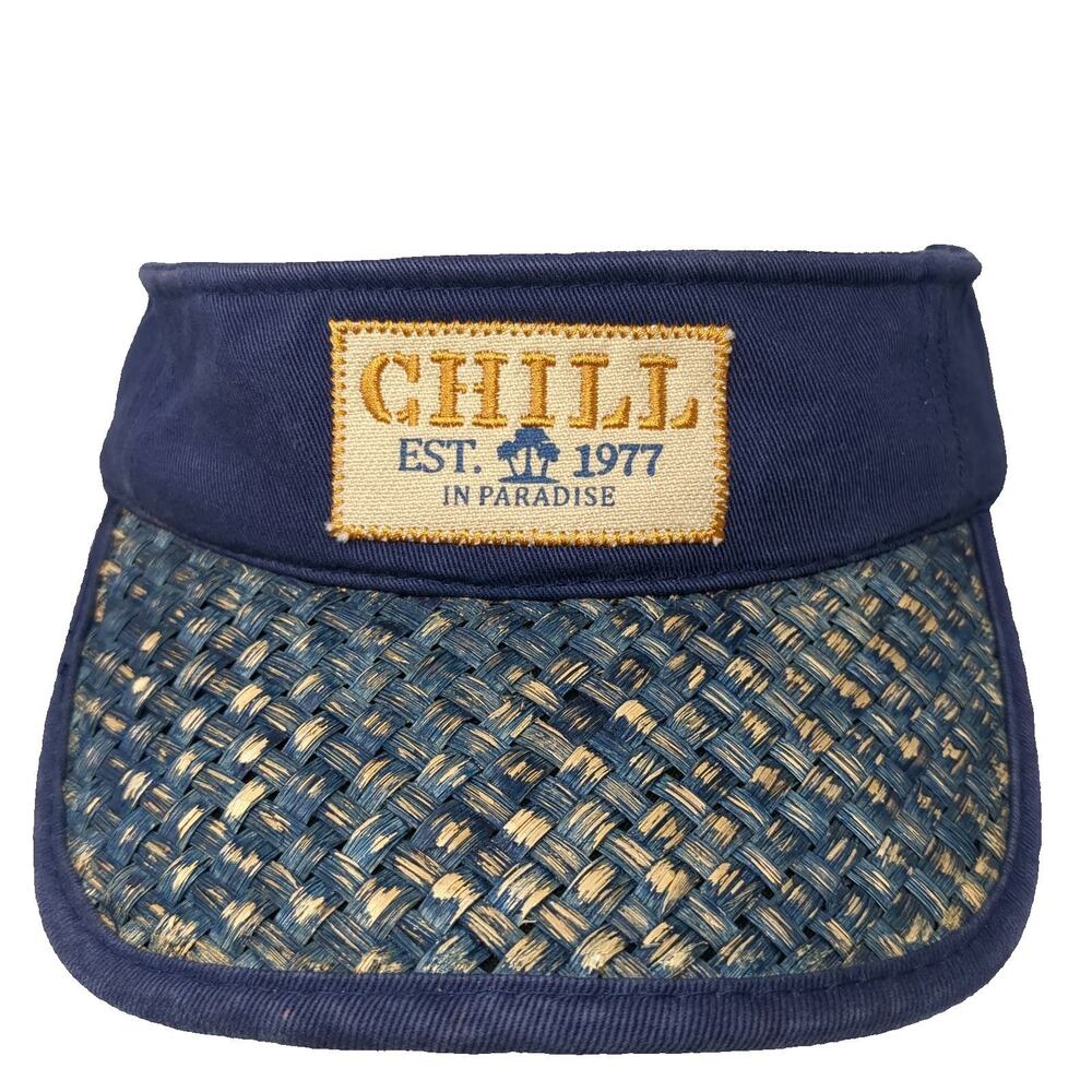 Margaritaville Visor Blue One Size Cancun Chill 1977 Woven Straw Brim Palm Hat
